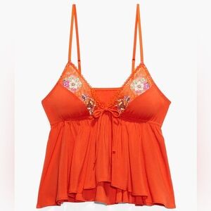 SAVAGE X FENTY Dolled Up Lace Cami Orange Top Size‎ S Floral Boho Sexy Festival